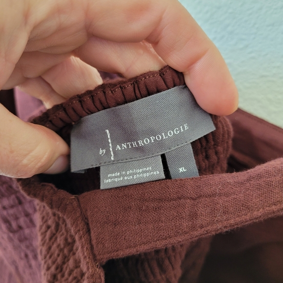 By Anthropologie Cotton Smocked Tie Back Tank Cocoa/Maroon NWT Sz XL - Picture 7 of 11